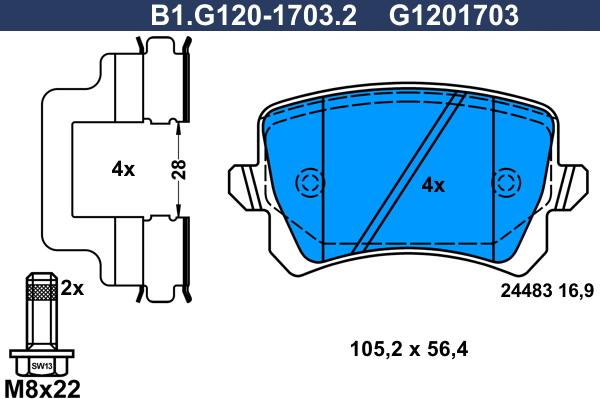 Galfer B1.G120-1703.2 - Bremžu uzliku kompl., Disku bremzes ps1.lv