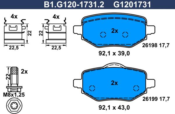 Galfer B1.G120-1731.2 - Bremžu uzliku kompl., Disku bremzes ps1.lv