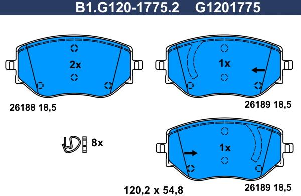 Galfer B1.G120-1775.2 - Bremžu uzliku kompl., Disku bremzes ps1.lv