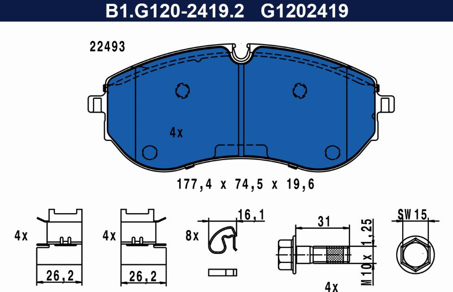 Galfer B1.G120-2419.2 - Bremžu uzliku kompl., Disku bremzes ps1.lv