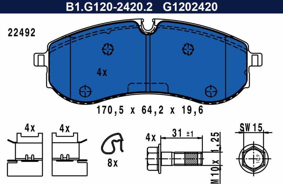 Galfer B1.G120-2420.2 - Bremžu uzliku kompl., Disku bremzes ps1.lv