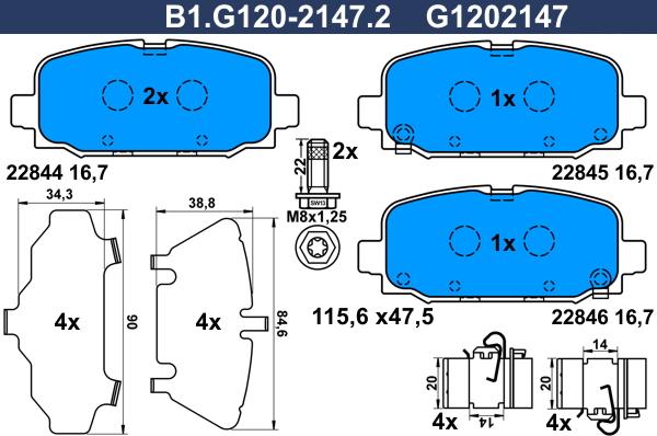 Galfer B1.G120-2147.2 - Bremžu uzliku kompl., Disku bremzes ps1.lv