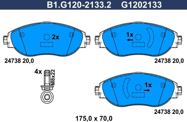 Galfer B1.G120-2133.2 - Bremžu uzliku kompl., Disku bremzes ps1.lv