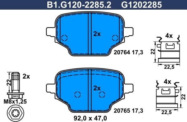 Galfer B1.G120-2285.2 - Bremžu uzliku kompl., Disku bremzes ps1.lv