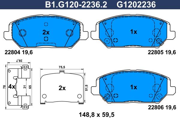 Galfer B1.G120-2236.2 - Bremžu uzliku kompl., Disku bremzes ps1.lv