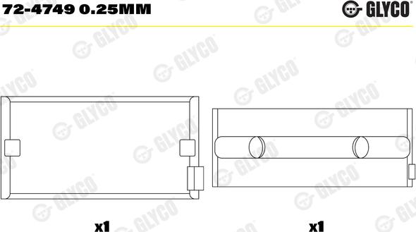 Glyco 72-4749 0.25mm - Kloķvārpstas gultnis ps1.lv