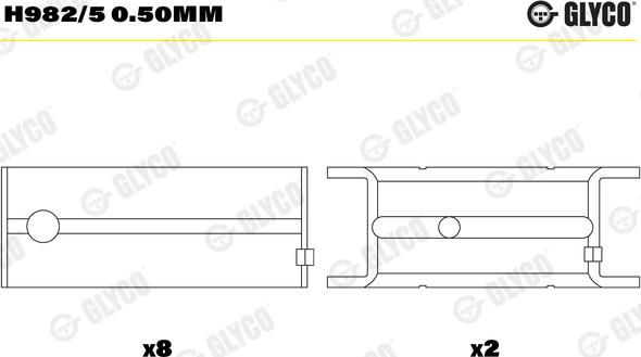 Glyco H982/5 0.50mm - Kloķvārpstas gultnis ps1.lv