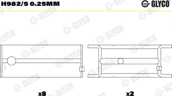 Glyco H982/5 0.25mm - Kloķvārpstas gultnis ps1.lv