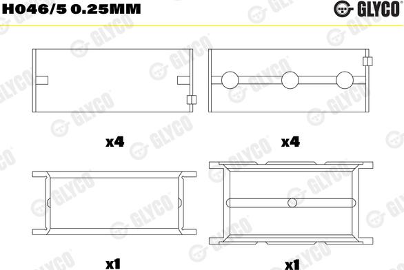 Glyco H046/5 0.25mm - Kloķvārpstas gultnis ps1.lv