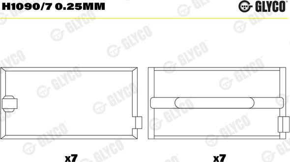 Glyco H1090/7 0.25mm - Kloķvārpstas gultnis ps1.lv