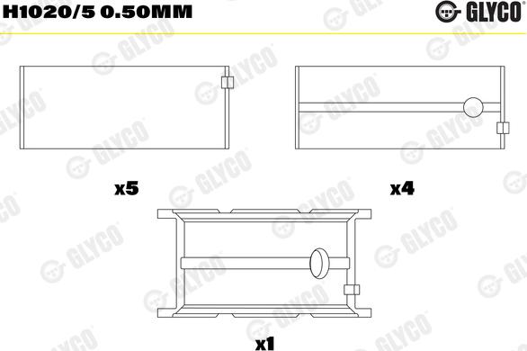 Glyco H1020/5 0.50mm - Kloķvārpstas gultnis ps1.lv