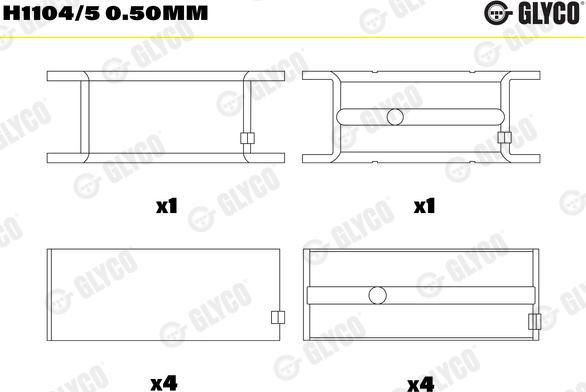 Glyco H1104/5 0.50mm - Kloķvārpstas gultnis ps1.lv