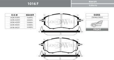 GoodWill 1016 F - Bremžu uzliku kompl., Disku bremzes ps1.lv