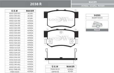 GoodWill 2038 R - Bremžu uzliku kompl., Disku bremzes ps1.lv