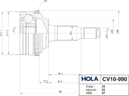 Hola CV10-990 - Šarnīru komplekts, Piedziņas vārpsta ps1.lv