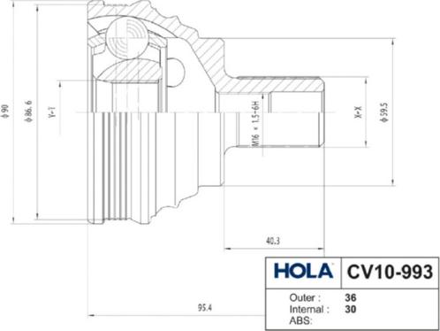 Hola CV10-993 - Šarnīru komplekts, Piedziņas vārpsta ps1.lv