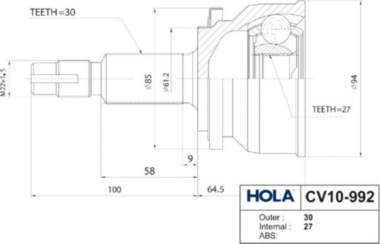 Hola CV10-992 - Šarnīru komplekts, Piedziņas vārpsta ps1.lv