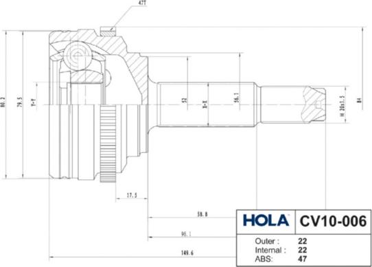 Hola CV10-006 - Šarnīru komplekts, Piedziņas vārpsta ps1.lv