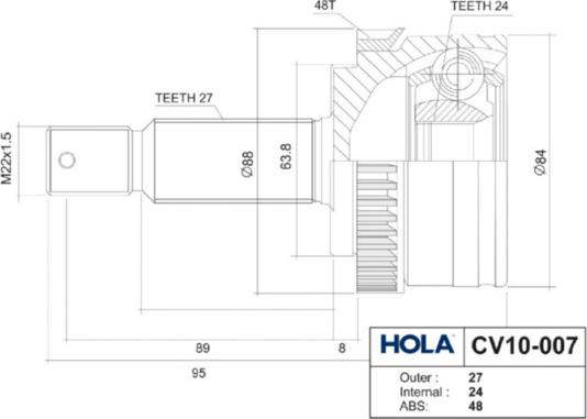 Hola CV10007 - Šarnīru komplekts, Piedziņas vārpsta ps1.lv