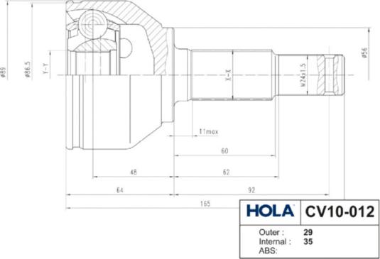 Hola CV10-012 - Šarnīru komplekts, Piedziņas vārpsta ps1.lv