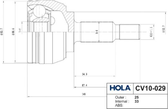 Hola CV10-029 - Šarnīru komplekts, Piedziņas vārpsta ps1.lv