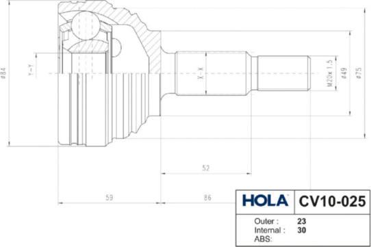 Hola CV10-025 - Šarnīru komplekts, Piedziņas vārpsta ps1.lv