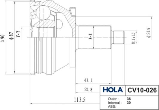 Hola CV10-026 - Šarnīru komplekts, Piedziņas vārpsta ps1.lv