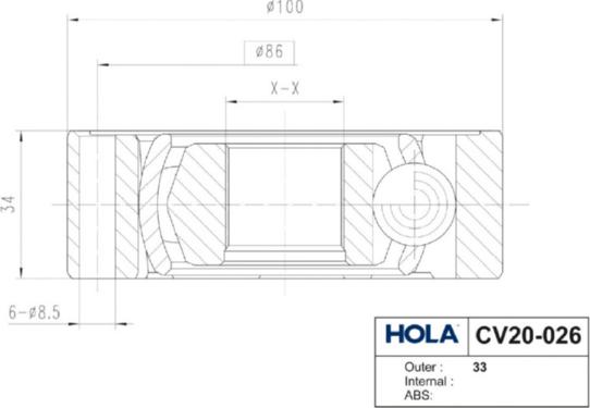 Hola CV20-026 - Šarnīru komplekts, Piedziņas vārpsta ps1.lv