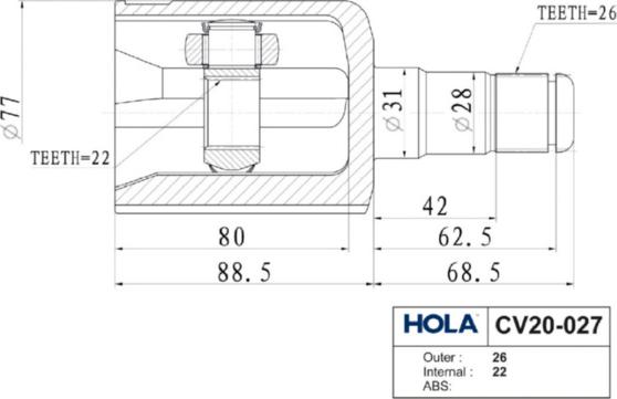 Hola CV20-027 - Šarnīru komplekts, Piedziņas vārpsta ps1.lv