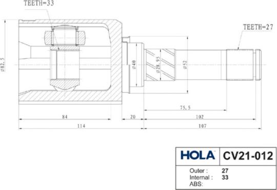 Hola CV21-012 - Šarnīru komplekts, Piedziņas vārpsta ps1.lv