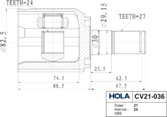 Hola CV21-036 - Šarnīru komplekts, Piedziņas vārpsta ps1.lv