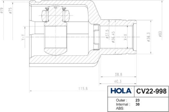 Hola CV22-998 - Šarnīru komplekts, Piedziņas vārpsta ps1.lv