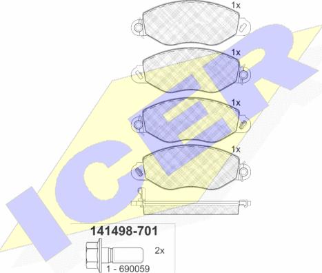 Icer 141498-701 - Bremžu uzliku kompl., Disku bremzes ps1.lv