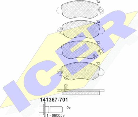 Icer 141367-701 - Bremžu uzliku kompl., Disku bremzes ps1.lv