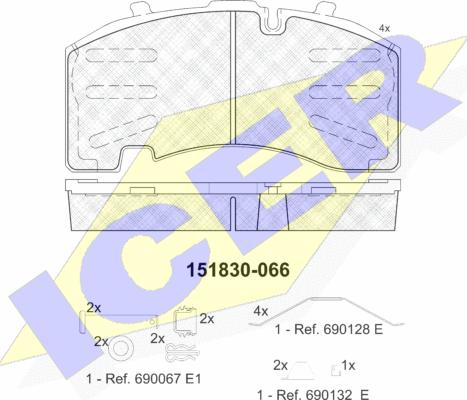 Icer 151830 - Bremžu uzliku kompl., Disku bremzes ps1.lv