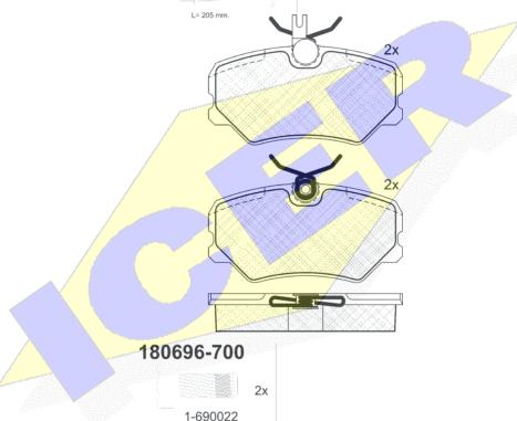 Icer 180696-700 - Bremžu uzliku kompl., Disku bremzes ps1.lv