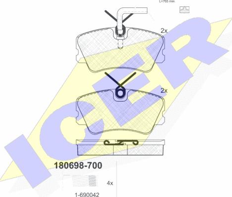 Icer 180698-700 - Bremžu uzliku kompl., Disku bremzes ps1.lv