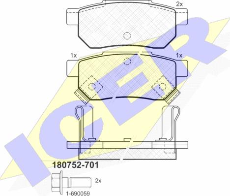 Icer 180752-701 - Bremžu uzliku kompl., Disku bremzes ps1.lv