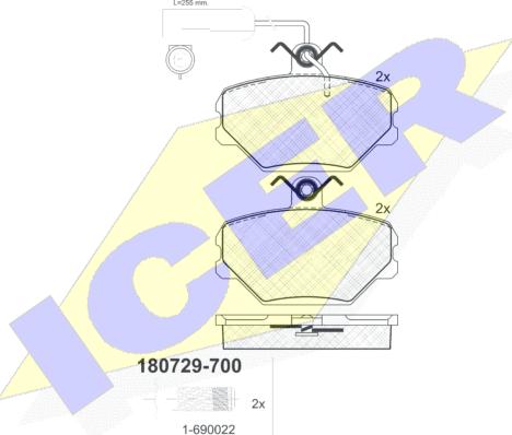 Icer 180729-700 - Bremžu uzliku kompl., Disku bremzes ps1.lv