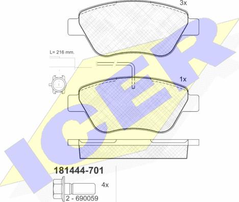 Icer 181444-701 - Bremžu uzliku kompl., Disku bremzes ps1.lv