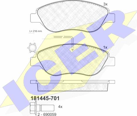 Icer 181445-701 - Bremžu uzliku kompl., Disku bremzes ps1.lv