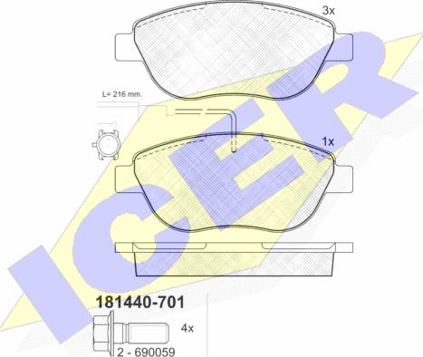 Icer 181440-701 - Bremžu uzliku kompl., Disku bremzes ps1.lv