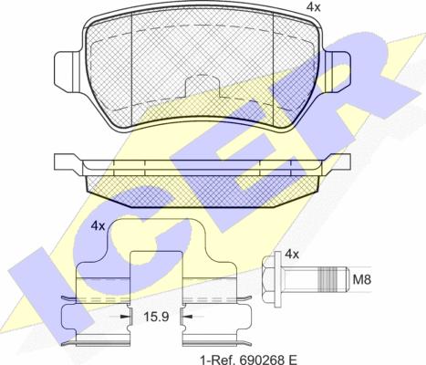 Icer 181622-204 - Bremžu uzliku kompl., Disku bremzes ps1.lv