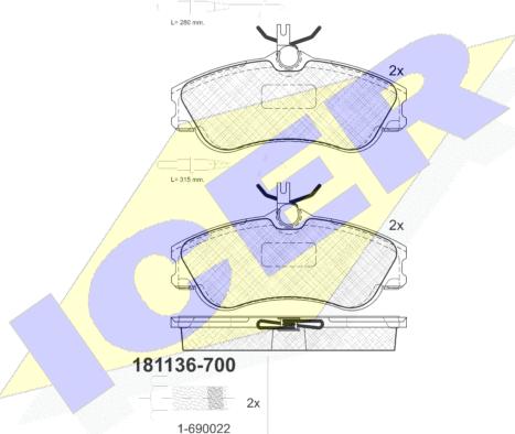 Icer 181136-700 - Bremžu uzliku kompl., Disku bremzes ps1.lv