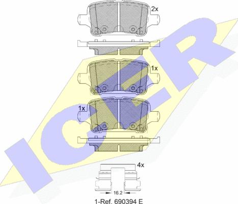 Icer 182257 - Bremžu uzliku kompl., Disku bremzes ps1.lv