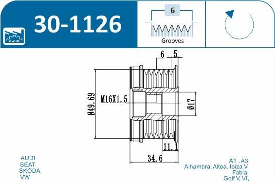 IJS GROUP 30-1126 - Piedziņas skriemelis, Ģenerators ps1.lv