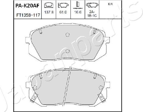 Japanparts PA-K20AF - Bremžu uzliku kompl., Disku bremzes ps1.lv