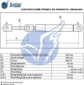 JUNIOR GH0444954 - Gāzes atspere, Bagāžas / Kravas nodalījuma vāks ps1.lv