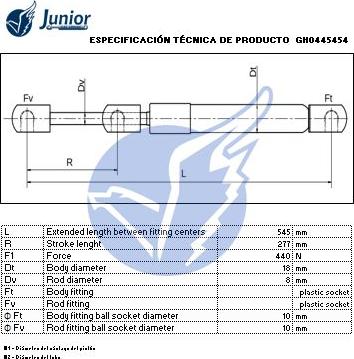 JUNIOR GH0445454 - Gāzes atspere, Bagāžas / Kravas nodalījuma vāks ps1.lv