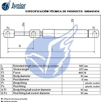 JUNIOR GH0465454 - Gāzes atspere, Bagāžas / Kravas nodalījuma vāks ps1.lv